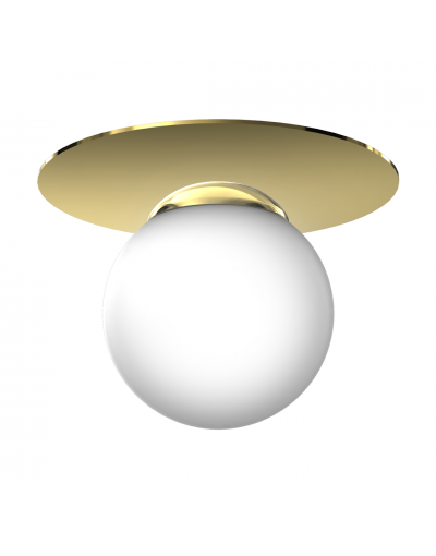 lampa przysufitowa biała szklana kula ze złotą podsufitką Milagro MLP7968 PLATO 1xE14 22cm