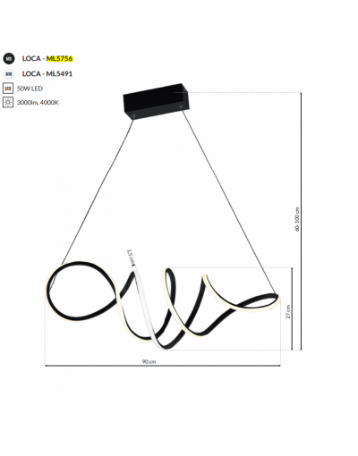 Milagro LOCA ML5756 - nowoczesna, czarna lampa wisząca LED